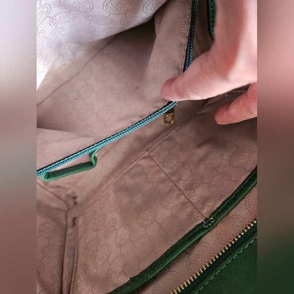 Michael Kors Hamilton Traveler Green Leather Satchel Bag - Picture 15 of 17